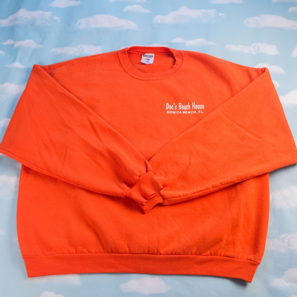 Vintage 90s Doc's Beach House Bonita Springs Florida Orange Sweater